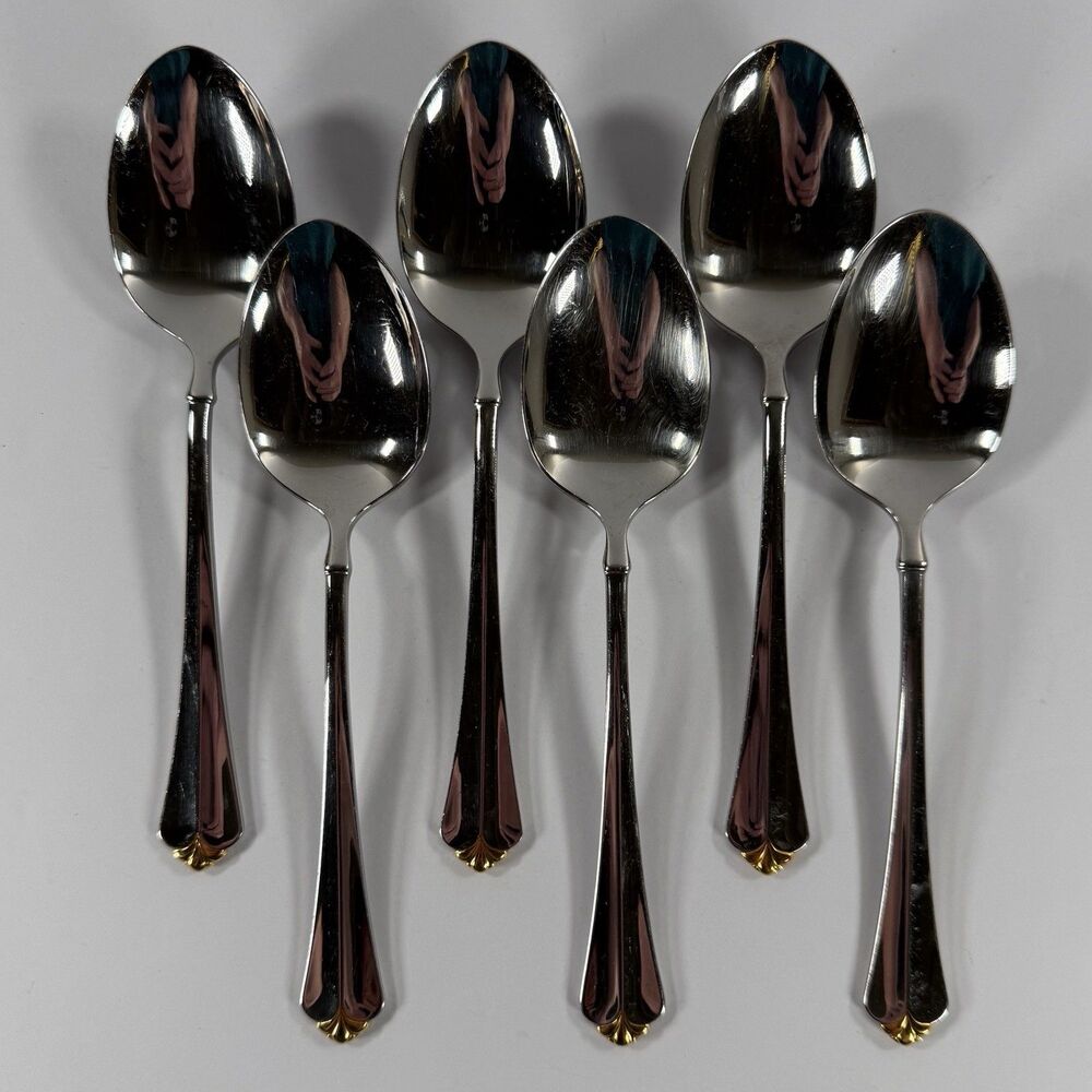 Oneida GOLDEN JUILLIARD Cube Set of 6 Place Oval Soup Spoons Stainless Flatware